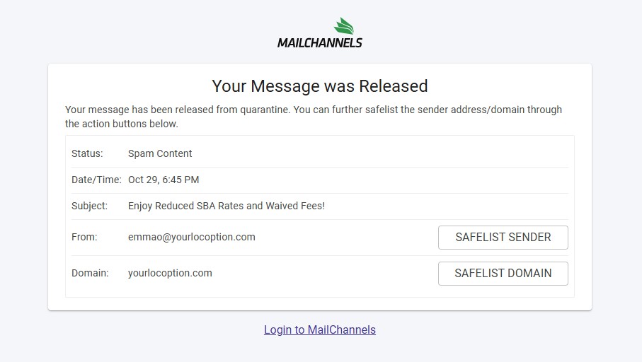 Screenshot showing MailChannel options